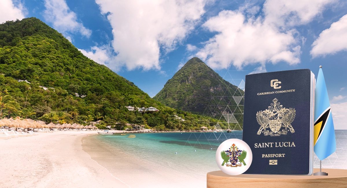 passport of caribbean community with caribbean island in the background